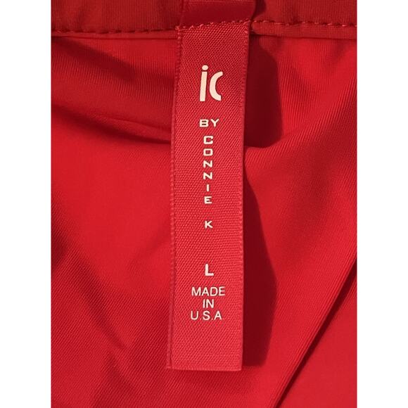 IC By Connie K Jacket Coat •L• Long Sleeve Zip Ruffle Collar Front Zip Red USA - Picture 10 of 12